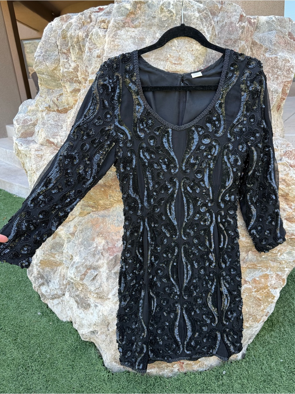 Vintage Black Beaded Long Sleeve Dress